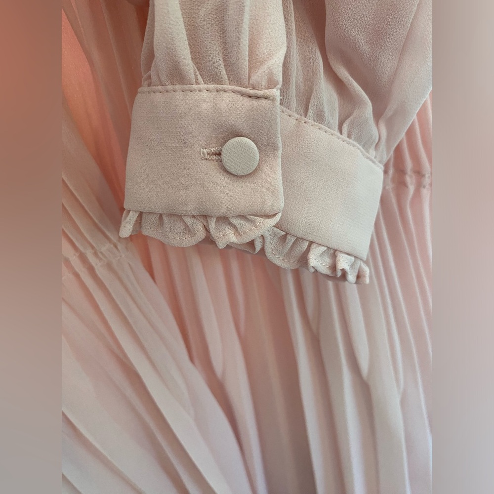 Self portrait pale pink chiffon trimmed lace midi long sleeve dress - Picture 8 of 9